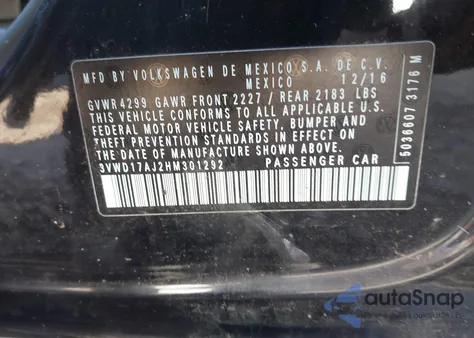 2017 Volkswagen Jetta 1.8T Sport from USA, damaged, VIN 3VWD17AJ2HM301292